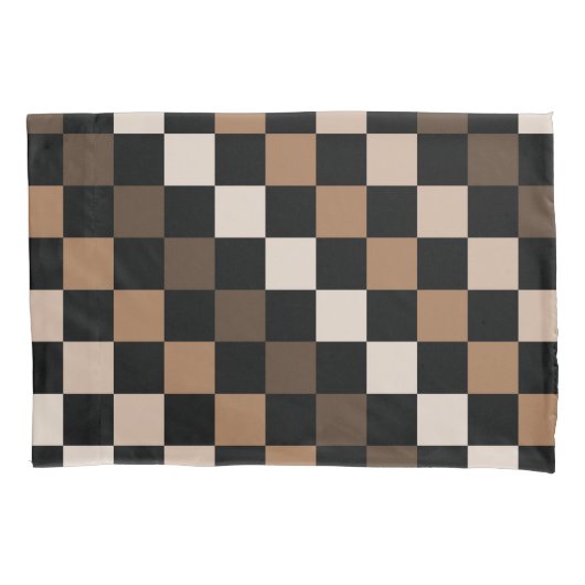 Brown Black Checkered Gingham Pattern Kissenbezug (Vorderseite)
