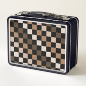 Brown Black Checkered Gingham Pattern Metall Brotdose (Rückseite)