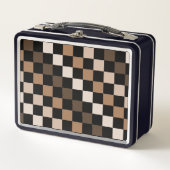 Brown Black Checkered Gingham Pattern Metall Brotdose (Vorderseite)
