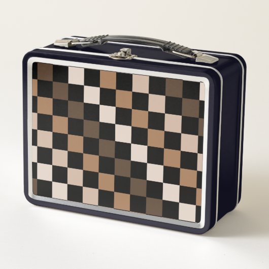 Brown Black Checkered Gingham Pattern Metall Brotdose (Vorderseite)