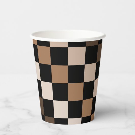 Brown Black Checkered Gingham Pattern Pappbecher (Rückseite)