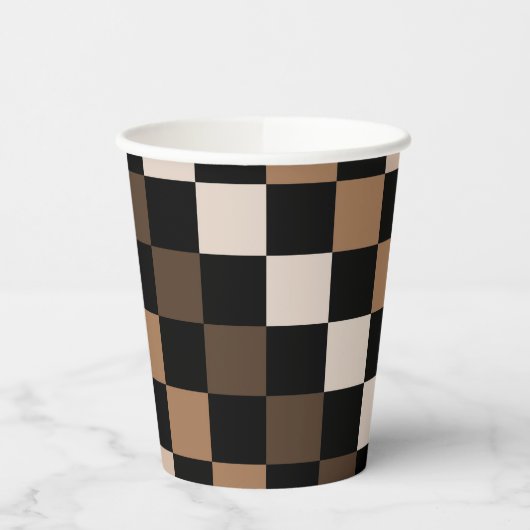 Brown Black Checkered Gingham Pattern Pappbecher (Links)