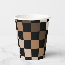 Brown Black Checkered Gingham Pattern Pappbecher