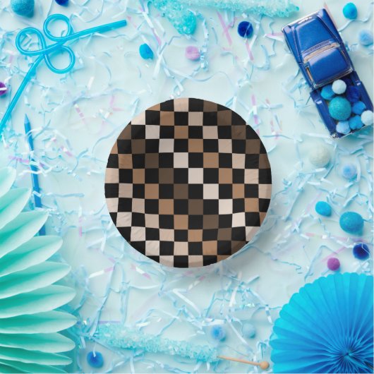 Brown Black Checkered Gingham Pattern Pappteller (Party)
