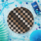 Brown Black Checkered Gingham Pattern Pappteller (Party)