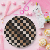 Brown Black Checkered Gingham Pattern Pappteller (Party)