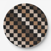 Brown Black Checkered Gingham Pattern Pappteller (Vorderseite)