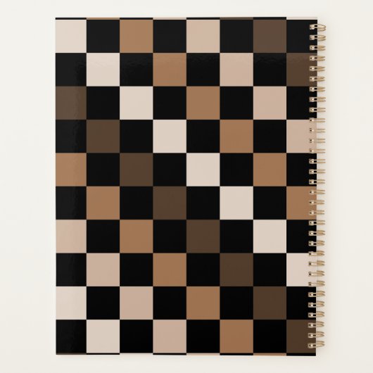 Brown Black Checkered Gingham Pattern Planer (Rückseite)