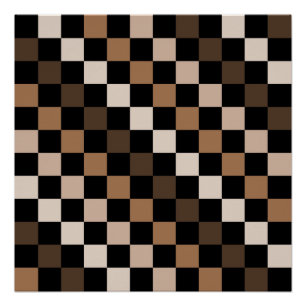 Brown Black Checkered Gingham Pattern Poster