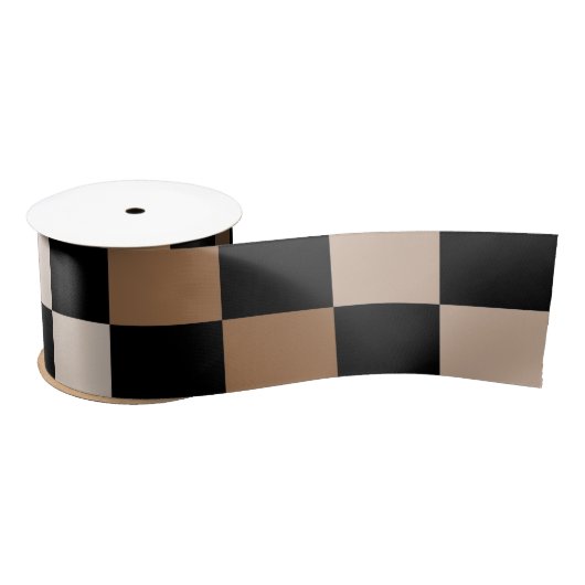 Brown Black Checkered Gingham Pattern Satinband (Spule)