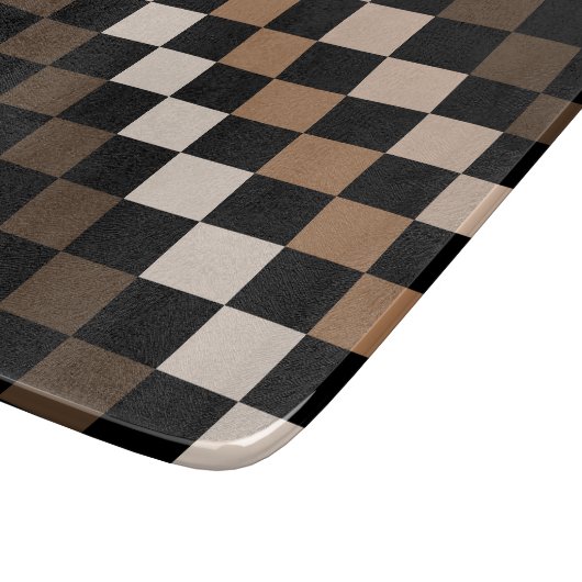 Brown Black Checkered Gingham Pattern Schneidebrett (Ecke)