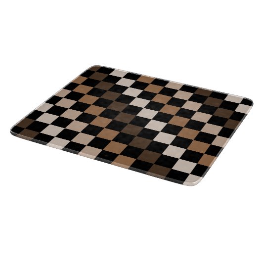 Brown Black Checkered Gingham Pattern Schneidebrett (Ecke)
