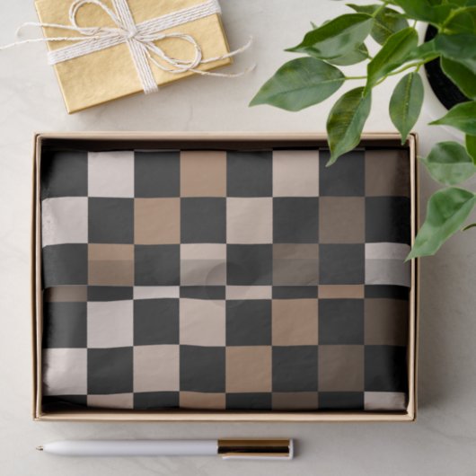 Brown Black Checkered Gingham Pattern Seidenpapier (Geschenk)