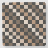 Brown Black Checkered Gingham Pattern Steinuntersetzer (Vorderseite)