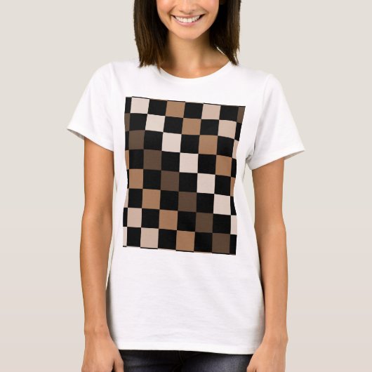 Brown Black Checkered Gingham Pattern T-Shirt (Vorderseite)