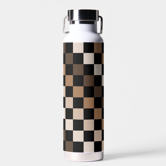 Brown Black Checkered Gingham Pattern Trinkflasche (Vorne)