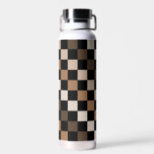 Brown Black Checkered Gingham Pattern Trinkflasche (Rückseite)
