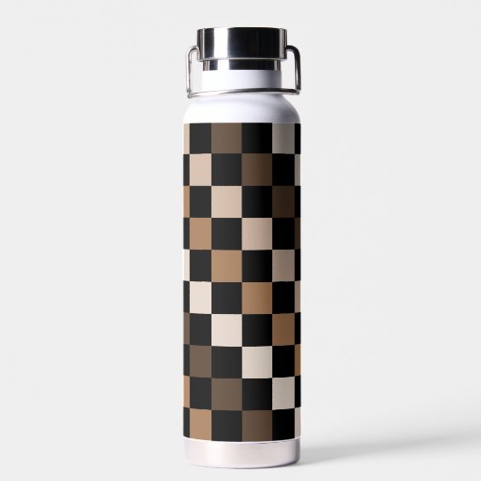 Brown Black Checkered Gingham Pattern Trinkflasche (Rückseite)