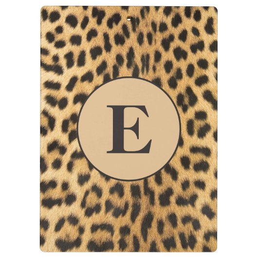 Brown Black Cheetah Leopard Print Monogram Klemmbrett (Rückseite)