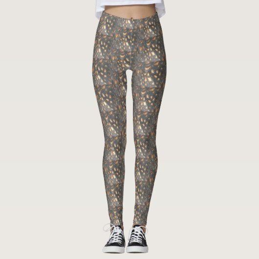 Brown Black Chicken Feathers Muster Legging Leggings (Vorderseite)