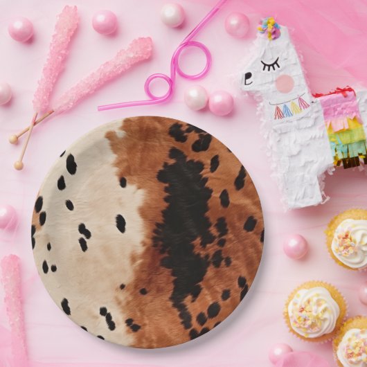 Brown Black Cream Cowhide Pappteller (Party)