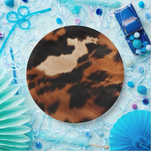 Brown Black Cream Cowhide Pappteller (Party)