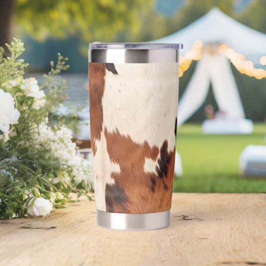 Brown Black Cream Cowhide Thermobecher (Hochzeit)