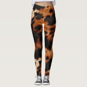 Brown Black Cream Faux Cow Print Leggings (Vorderseite)