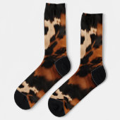 Brown Black Cream Faux Cow Print Socken (Linkes Detail)