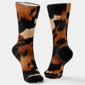 Brown Black Cream Faux Cow Print Socken (Gewinkelt)