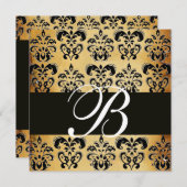 BROWN BLACK DAMASK PARKMONOGRAMM, weiß Einladung (Vorne/Hinten)