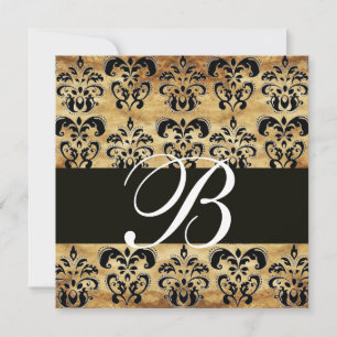 BROWN BLACK DAMASK PARKMONOGRAMM, weiß Einladung