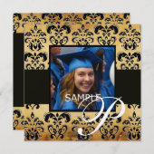 BROWN BLACK DAMASK PARKPLATZ ABSCHLUSS MONOGRAM EINLADUNG (Vorne/Hinten)