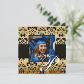 BROWN BLACK DAMASK PARKPLATZ ABSCHLUSS MONOGRAM EINLADUNG (Stehend Vorderseite)