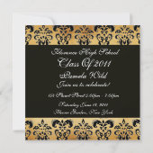 BROWN BLACK DAMASK PARKPLATZ ABSCHLUSS MONOGRAM EINLADUNG (Rückseite)