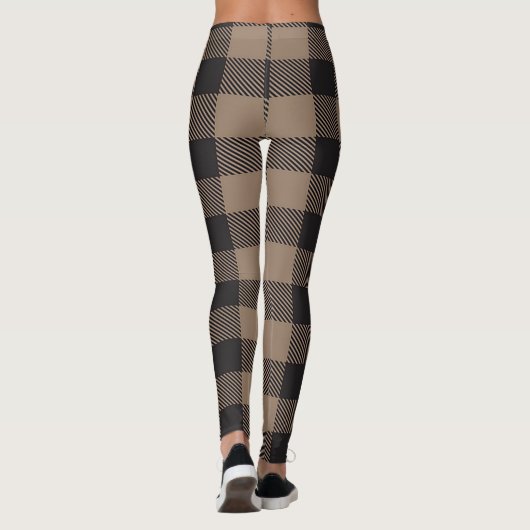 Brown Black Gingham Buffalo Kariertes Bauernhaus Leggings (Rückseite)
