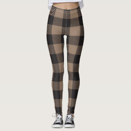 Brown Black Gingham Buffalo Kariertes Bauernhaus Leggings
