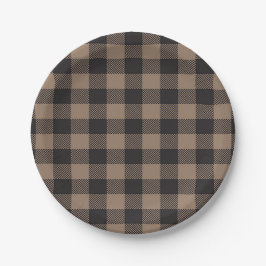 Brown Black Gingham Buffalo Kariertes Bauernhaus Pappteller