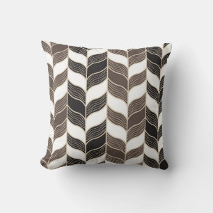 Brown Black Herringbone Handgezeichnetes Muster Kissen