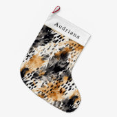 Brown Black Leopard Animal Abstract Christmas Großer Weihnachtsstrumpf (Vorderansicht (hängend))