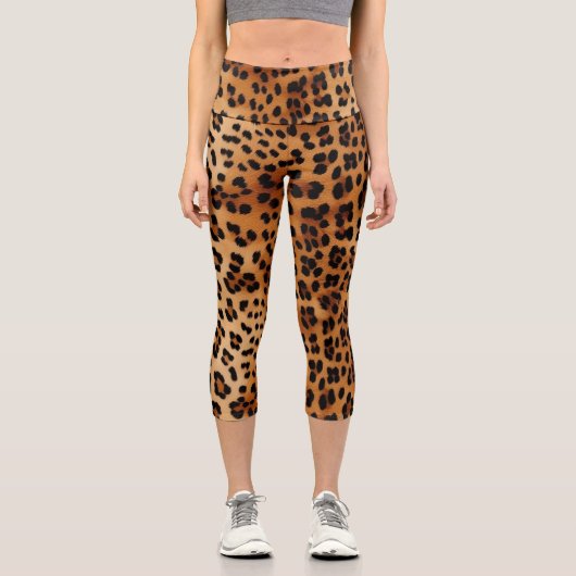 Brown Black Leopard Print Capri Leggings (Vorderseite)