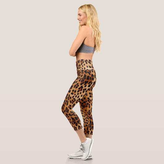 Brown Black Leopard Print Capri Leggings (Links)