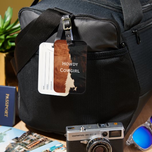 Brown Black Southwest Imitats Cowhide Gepäckanhänger (Vorderseite & Rückseite)