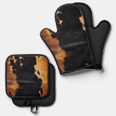 Brown Black Südwest Cowhide Ofenhandschuh & Topflappen-Set (Vorderseite/Rückseite)