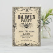 Brown Black Vintag Office Party Halloween Einladung (Stehend Vorderseite)