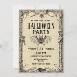 Brown Black Vintag Office Party Halloween Einladung