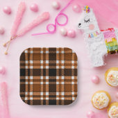 Brown Black White Flannel Tartan Pattern Design  Pappteller (Party)