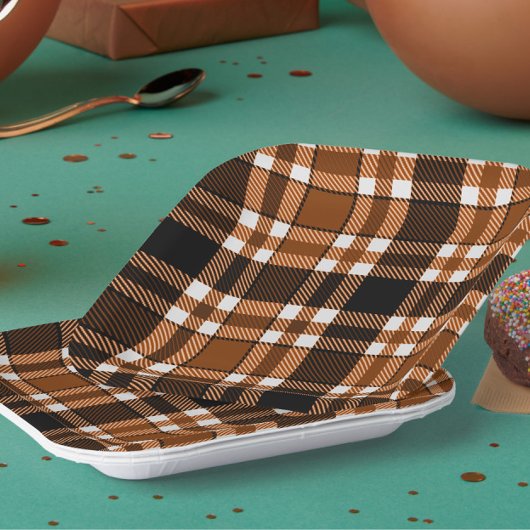 Brown Black White Flannel Tartan Pattern Design  Pappteller
