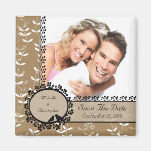 Brown-Blatt Liebe-Vogel-Foto-Save the Date Magnet