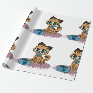 BROWN BLAU-MIT AUGEN KITTEN AUF EINER LILA MAT GESCHENKPAPIER